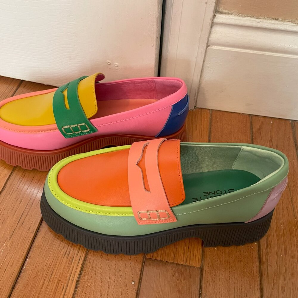 Charlotte Stone Adam Leather Platform Loafer in Solimar, Multicolor, size 4 - Picture 3 of 6